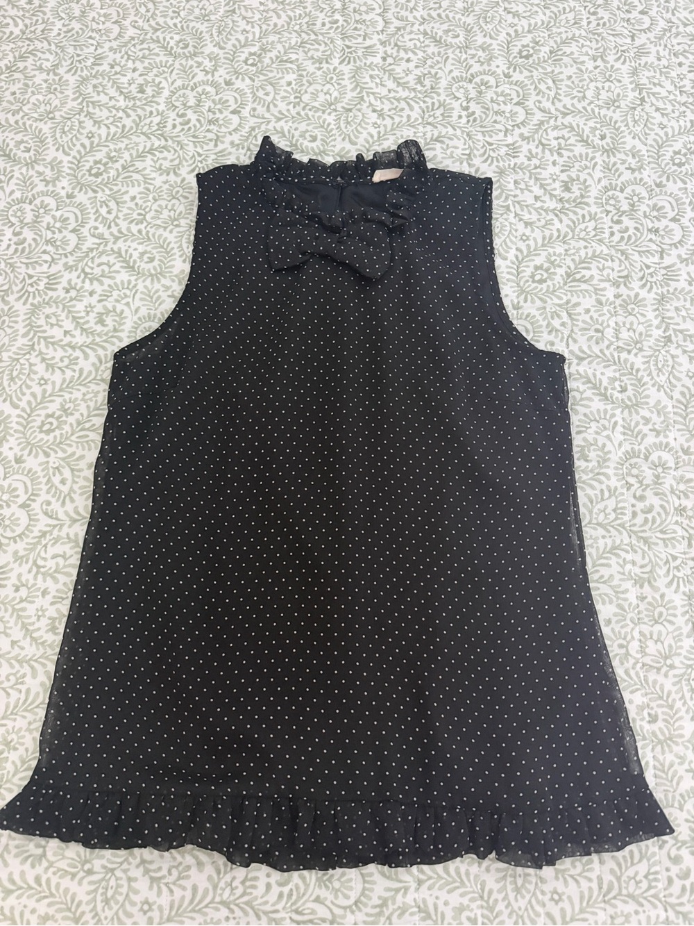 One Clothing Black Polka Dot Ruffle Bow Neck Sleeveless Top lined